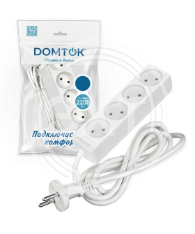 Удлинитель бытовой DOMTOK 4 гнезда, ПВС 2*1, 2,2кВт, б/з 10м Удлинитель бытовой DOMTOK 4 гнезда, ПВС 2*1, 2,2кВт, б/з 10м