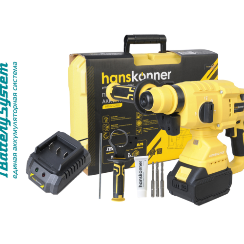 Перфоратор аккум б/щ HANSKONNER, 18В,1BatterySystem,2.2 Дж,3 реж,24мм,1x4.0Ач,ЗУ,кейс HRH2024BL