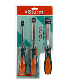 Sturm Набор стамесок 6, 16, 22 мм, двухкомпонентные рукоятки, 3 шт/уп 1063-04-S3