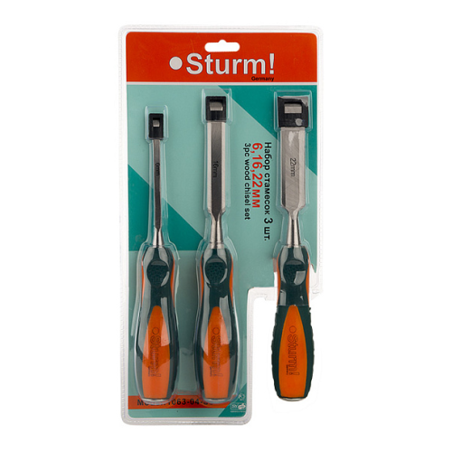 Набор стамесок 6, 16, 22 мм, двухкомпонентные рукоятки, 3 шт/уп Sturm! 1063-04-S3