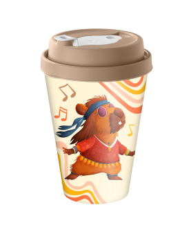 DELTA Стакан с крышкой 420 мл с декором с клапаном "Капибары" (бежевый) 223107027/01