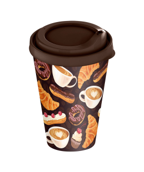 DELTA Стакан с крышкой 420 мл с декором "Кофейная пауза" (темно-коричневый) 223133324/01