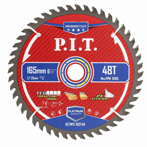 Диск пильный по дереву P.I.T. ADVANCE 165x20x1,4 мм, 48T Carbide, зуб TCG 15° (ACTW12-165T48)