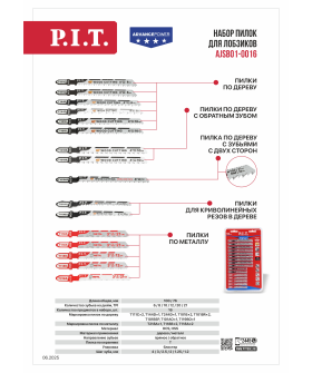 P.I.T. Набор пилок для лобзиков ADVANCE 5 шт, дерево/металл/фигурный рез, блистер (AJSB01-0016)