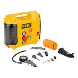 Denzel Компрессор воздушный DL1300, 10 бар, 1,3 кВт 180 л/мин 5 л, с набором аксессуаров 58011