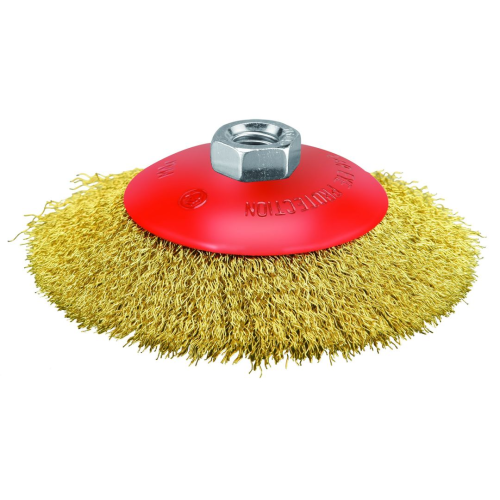 Кордщетка коническая P.I.T. 125x0,3мм, латунированная витая проволока, резьба M14 (APLS12-P125)