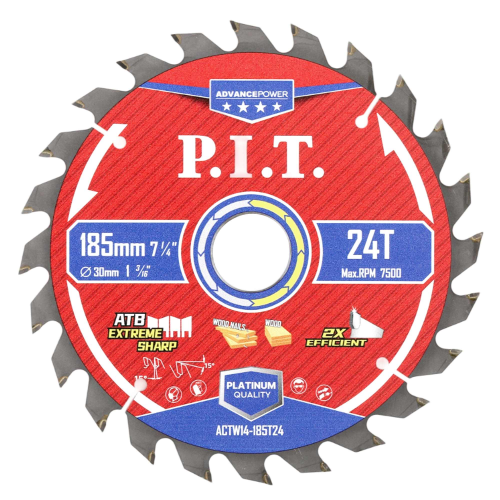 Диск пильный по дереву P.I.T. ADVANCE 185x30x1,4 мм, 24T Carbide, зуб ATB 15° (ACTW14-185T24)
