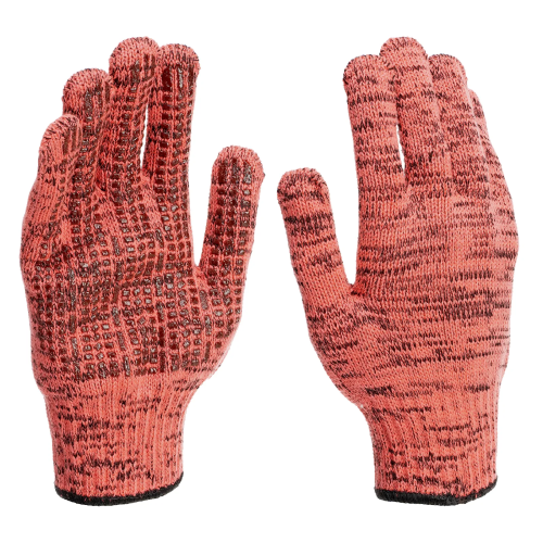 Перчатки трикотажные, акрил, усиленные, ПВХ-гель Протектор, цвет: коралл, 10 класс Сибртех 68196