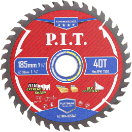 P.I.T. Диск пильный по дереву ADVANCE 185x30x1,4 мм, 40T Carbide, зуб ATB 15° (ACTW14-185T40)