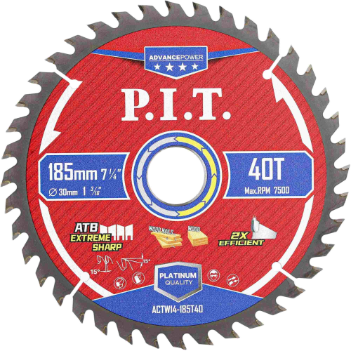 Диск пильный по дереву P.I.T. ADVANCE 185x30x1,4 мм, 40T Carbide, зуб ATB 15° (ACTW14-185T40)