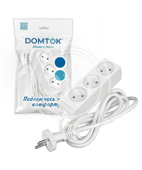 Удлинитель бытовой DOMTOK 3 гнезда, ПВС 2*1, 2,2кВт, б/з 10м Удлинитель бытовой DOMTOK 3 гнезда, ПВС 2*1, 2,2кВт, б/з 10м