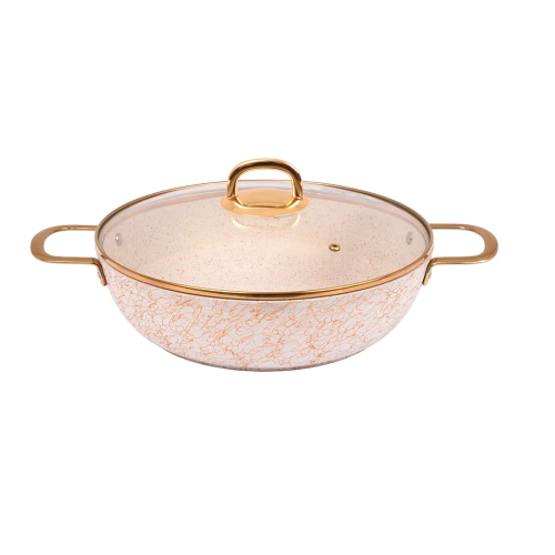 Сотейник 300/85мм с ручками , со стеклянной крышкой, АП линия Грация (белый/золото) сгбз308а