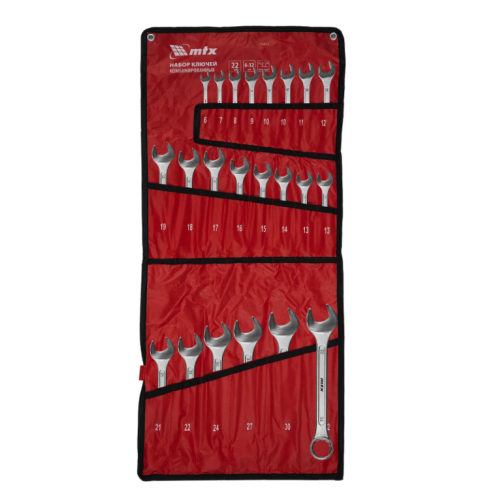 Набор ключей комбинированных 6-32 мм, 22 шт., кованые, матовый хром MTX 15415