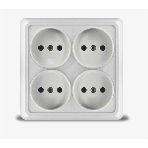 Розетка четырехместная квадратная серия IONICH, б/з, о/у, 16А, 220В, белая (еврослот)