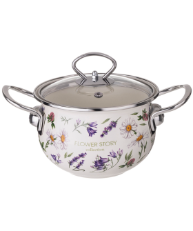 Lefard Кастрюля Agness Эмалированная Со Стеклянной Крышкой Серия Flower Story, 1,5 Л Диа. 16См 943-095
