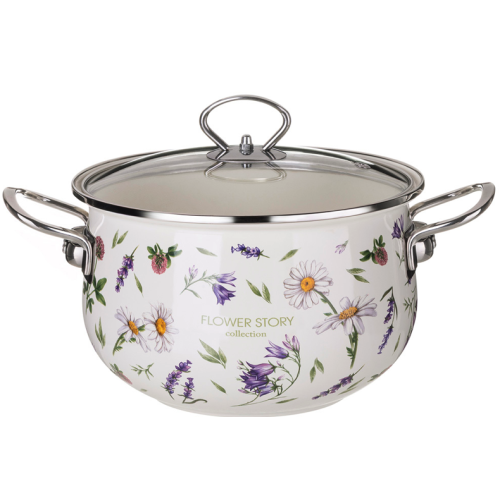 Кастрюля Agness Эмалированная Со Стеклянной Крышкой Серия Flower Story, 3,8 Л Диа. 22См 943-098