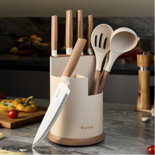 Набор Agness Из 9Пр: 5 Ножей, Половник, Лопатка И Шумовка, Подставка. 671-204