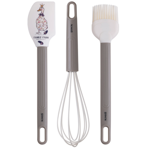 Набор: Венчик, Лопатка, Кисточка Agness, 3 Предмета, Серия Family Farm 671-032