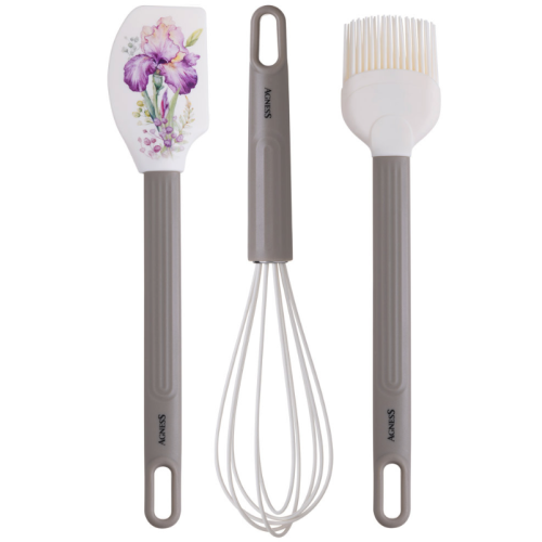 Набор: Венчик, Лопатка, Кисточка Agness, 3 Предмета, Серия Irises 671-031