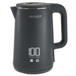 DELTA Чайник электрический 2000 Вт, 1,8 л LUX DE-1023, двойной корпус, LCD дисплей, 5 режимов, серый