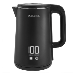 DELTA Чайник электрический 2000 Вт, 1,8 л LUX DE-1023, двойной корпус, LCD дисплей, 5 режимов, черный
