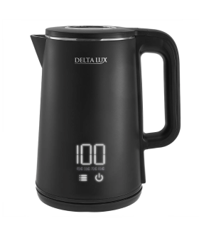 DELTA Чайник электрический 2000 Вт, 1,8 л LUX DE-1023, двойной корпус, LCD дисплей, 5 режимов, черный