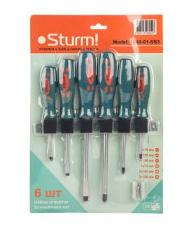 Sturm Набор отверток 6шт, ХРОМОВАНАДИЕВАЯ СТАЛЬ + НАСТЕННЫЙ ДЕРЖАТЕЛЬ, 1040-01-SS3
