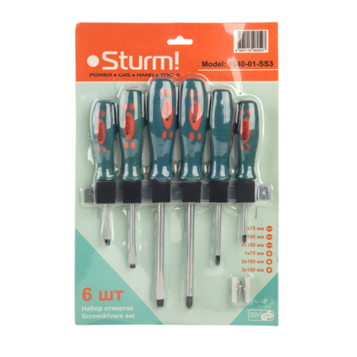 Набор отверток 6шт, ХРОМОВАНАДИЕВАЯ СТАЛЬ + НАСТЕННЫЙ ДЕРЖАТЕЛЬ, Sturm! 1040-01-SS3