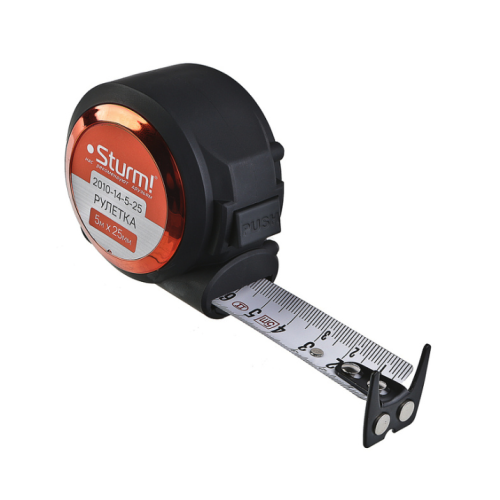 Рулетка с автостопом, 5x25мм, soft touch, 2x сторонняя шкала, магнит, Sturm! 2010-14-5-25