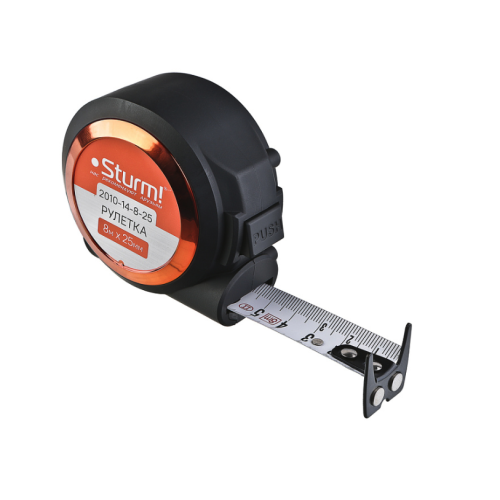 Рулетка с автостопом, 8x25мм, soft touch, 2x сторонняя шкала, магнит, Sturm! 2010-14-8-25