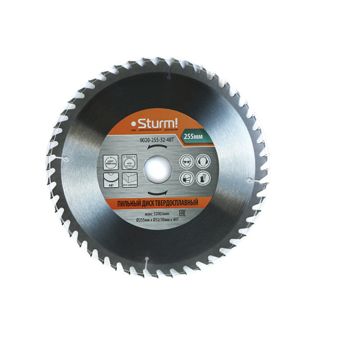 Пильный диск, размер 255x32x48 зубьев С ПЕРЕХОД. КОЛЬЦОМ НА 30 мм Sturm! 9020-255-32-48T