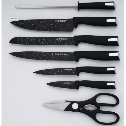 Набор ножей (нержавеющая сталь + антибактериальное покрытие) на акриловой подставке 8 предметов WEBBER BE-2272N