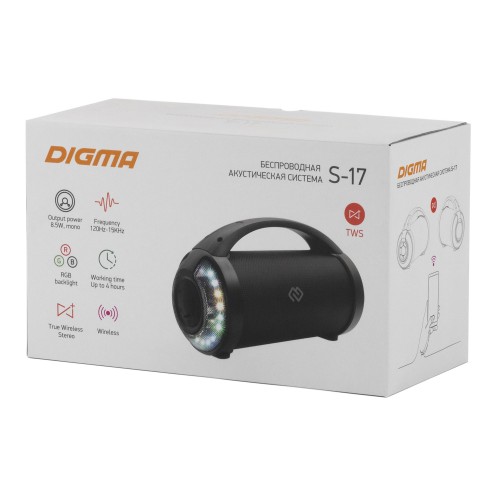 Колонка порт. Digma S-17 черный 8.5W 1.0 BT/USB 1500mAh