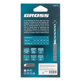 Gross Набор сверл универсальных, Multipurpose PRO, 6-гр. хвостовик, 4-10мм, 5шт 706017