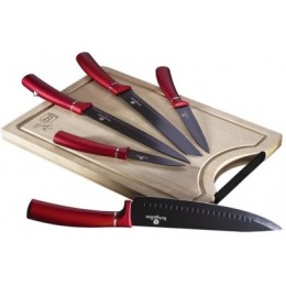 BERLINGER HAUS Набор ножей 6пр. с бамбуковой разделочной доской BH 2552 - Burgundy Metallic Line 
