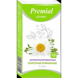 Платочки бумажные Premial Aroma трехслойные с ароматом ромашки 10 шт 284293