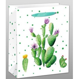 Пакет подарочный Dream cards с матовой ламинацией Кактус с цветочками 31x42x12 см (XL),210