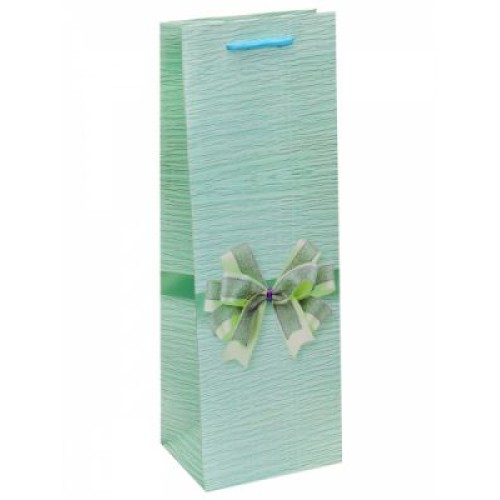 Dream cards Пакет подарочный с мат.лам. 12,8х36х8,4см (Bottle) Милый бантик, зелёный, 210 г ПКП-2663