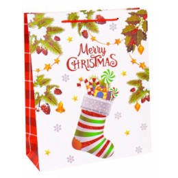Dream cards Пакет подарочный с мат.лам. и глиттером (XL) Новогодний носок с подарками, 210г ПКП-2576
