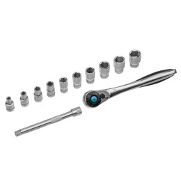 Gross Набор торцевых головок, трещотка 120 зубьев, 1/4", CrV, 12 предметов 14141