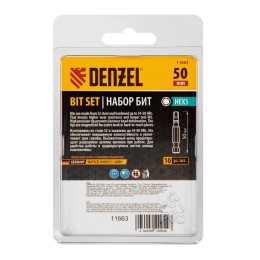 Denzel Бита HEX 5х50, сталь S2, шестигранный профиль, 10 шт. Е 6,3 11663