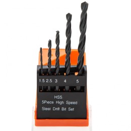 Sparta Набор сверл по металлу, 1.5-2.5-3-4-5 мм, HSS, 5 шт, пластиковый бокс, цилиндрический хвостовик 723155