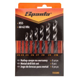 Sparta Набор сверл по металлу, 3-10 мм, (через 1 мм), HSS, 8 шт, цилиндрический хвостовик 723205