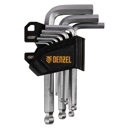 Denzel Набор ключей имбусовых, HEX, 1,5-10 мм, CrV, 9 шт., с шаром 12362