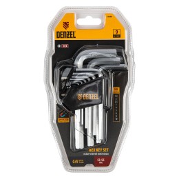 Denzel Набор ключей имбусовых, HEX, 1,5-10 мм, CrV, 9 шт. 12366