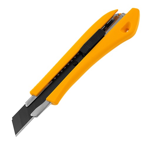 Нож, 18 мм, сменное лезвие, SK4, метал. направляющая, нажимной фиксатор// Denzel 78942