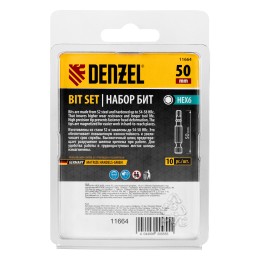 Denzel Бита HEX 6х50, сталь S2, шестигранный профиль, 10 шт. Е 6,3 11664