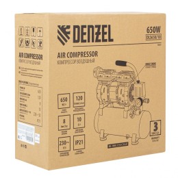 Denzel Компрессор DLS650/10 безмаслянный малошумный 650 Вт, 120 л/мин, ресивер 10 л 58021