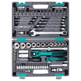 Stels Набор инструментов 1/2, 1/4, CrV, 12 гранные головки, пластиковый кейс, 82 предмета 14117