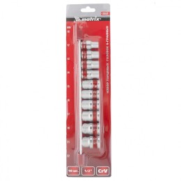 Matrix Набор торцевых головок 1/2", 6 гранные, CrV, 10-22мм, 10 штук 13557